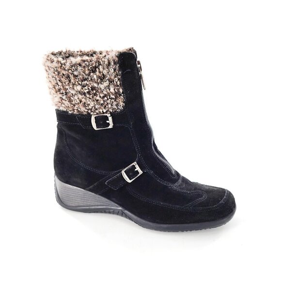 AQUATALIA Square Toe Suede Knit Panel Front Zip Wedge Boots - Picture 1 of 12
